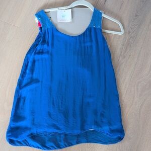 NWT GUISY Italian Women’s Blue Beaded-Shoulder Flowing Top